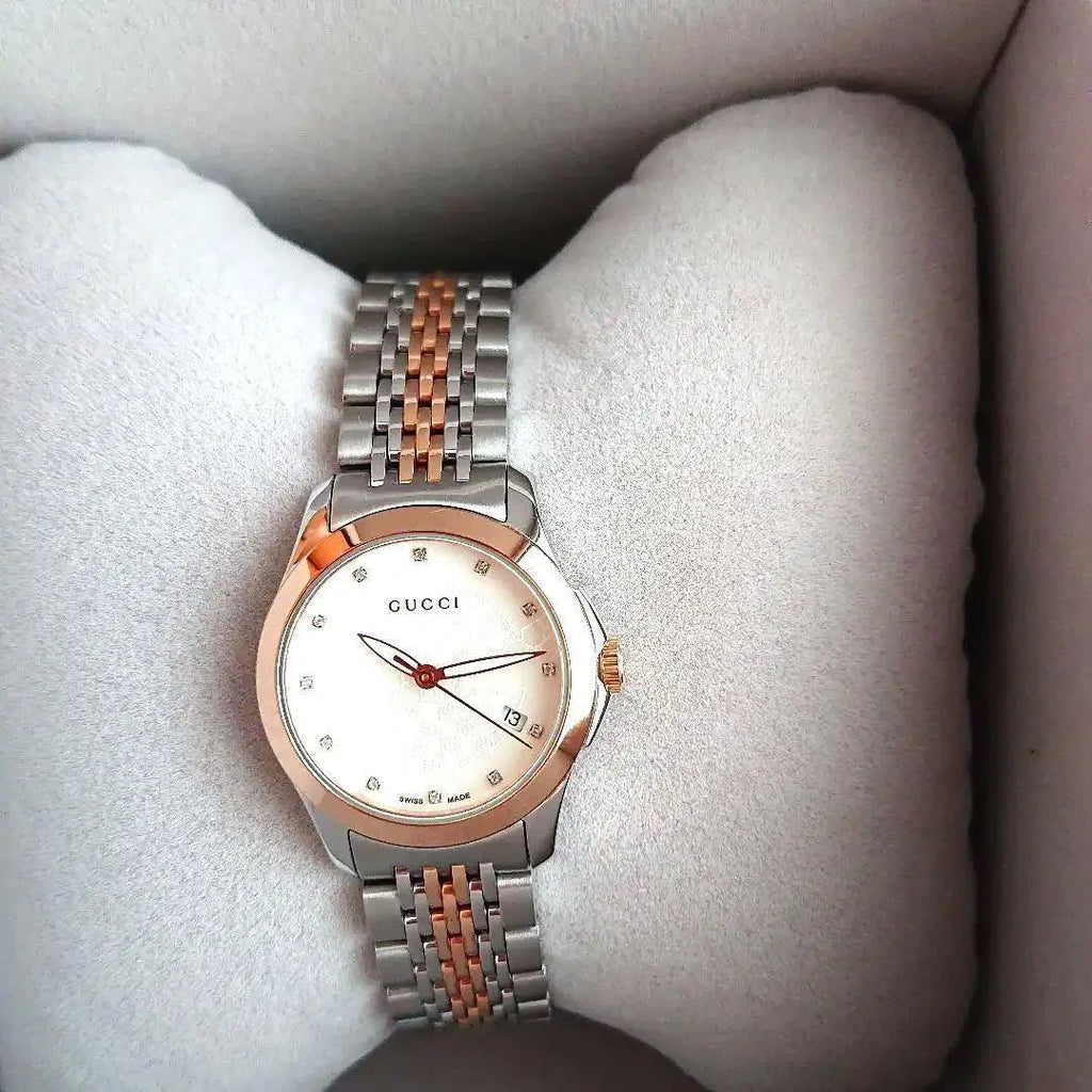 Gucci Women’s Swiss Made Quartz Stainless Steel Mother of Pearl Dial 27mm Watch YA126514