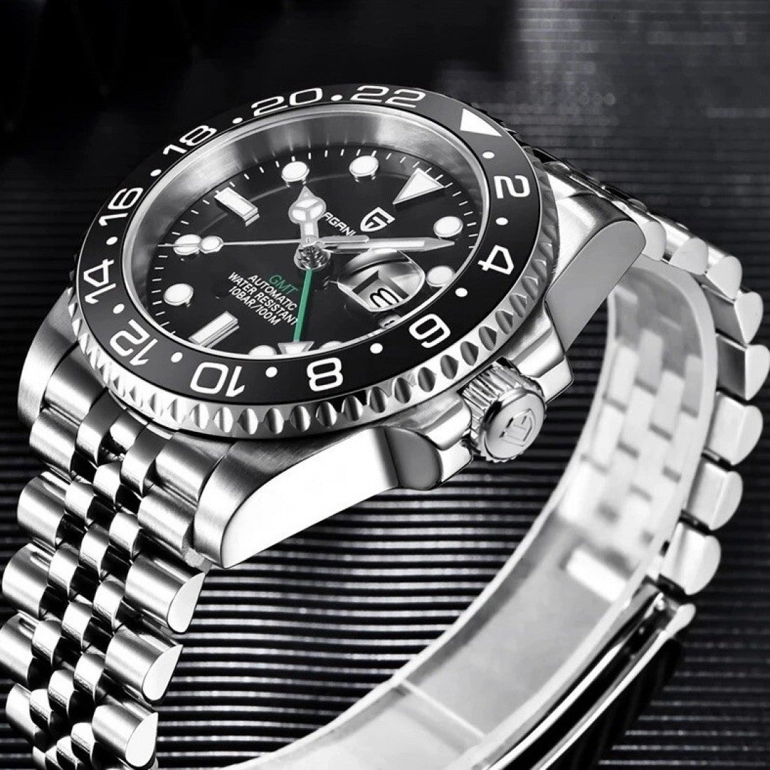 PAGANI DESIGN GMT SILVER MEN'S WATCH JUBILEE CHAIN BLACK DAIL WATCH SKU-PD-1662