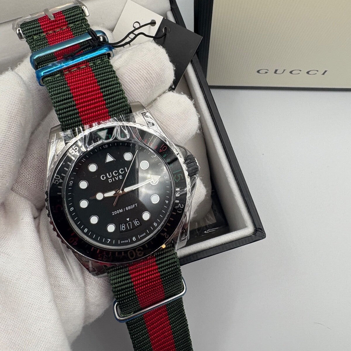 Gucci Men’s Swiss Made Quartz Nylon Strap Black Dial 45mm Watch YA136209