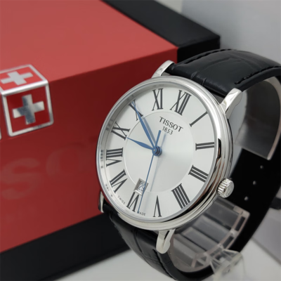 TISSOT Men’s Quartz Swiss Made Black Leather Strap Silver Dial 40mm Watch T122.410.16.033.00