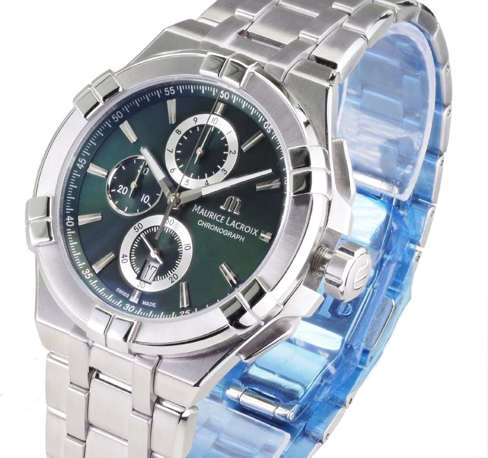 Maurice Lacroix Men’s Quartz Swiss Made Silver Stainless Steel Green Dial 44mm Watch AI1018-SS002-630-1