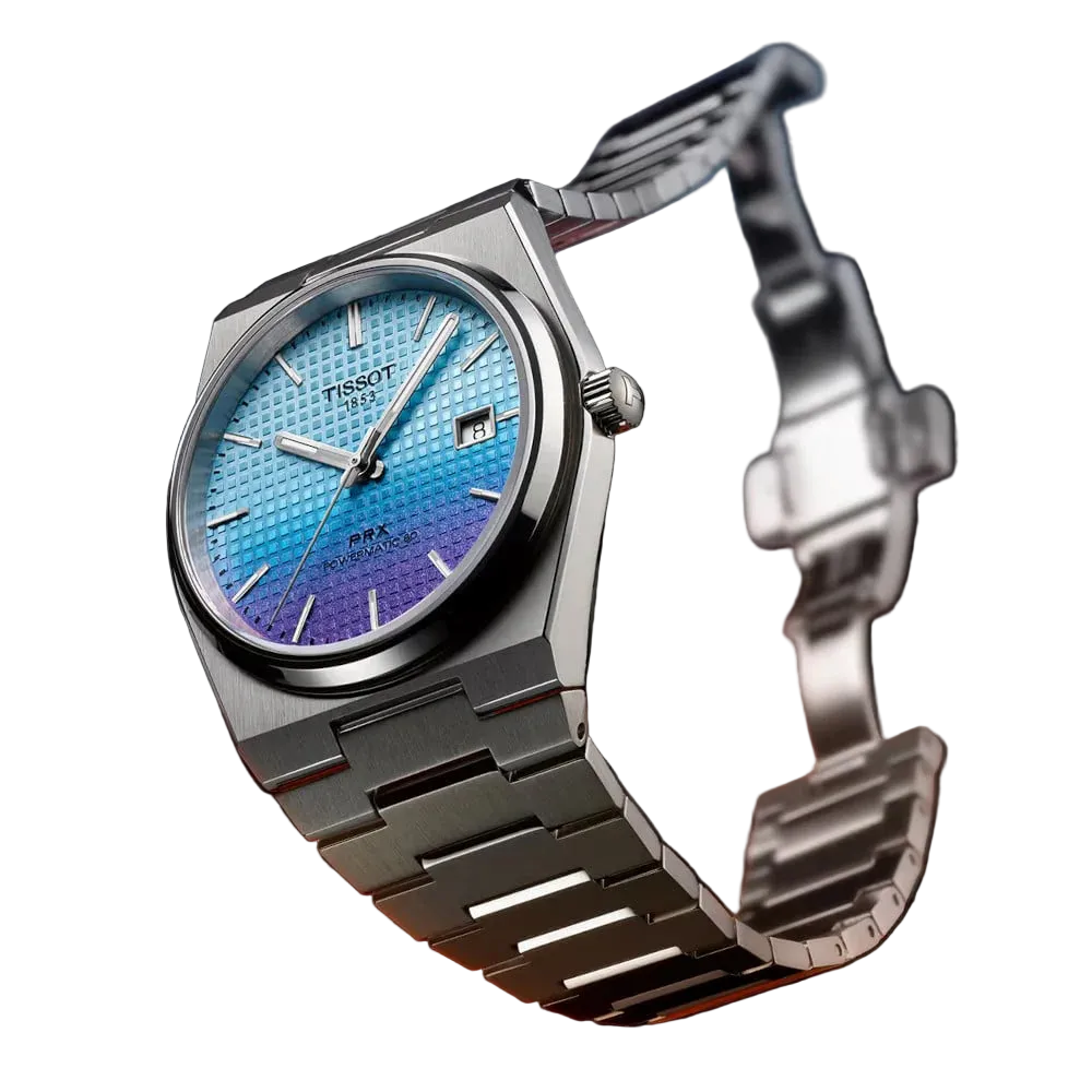 TISSOT PRX Men’s Swiss Made Powermatic Silver Stainless Steel Ice-Blue-Chameleon Dial 40mm Watch T137.407.11.351.01