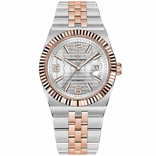 PAGAI DESIGN MEN'S 2025 NEW MODEL AUTOMATIC RHOMBUS DAIL TWO TONE ROSE GOLD CHAIN WATCH SKU-YS027