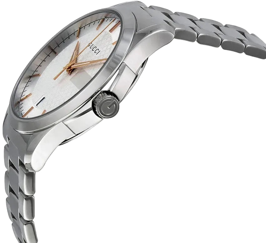 Gucci Men’s Swiss Made Quartz Silver Stainless Steel White Dial 38mm Watch YA126442