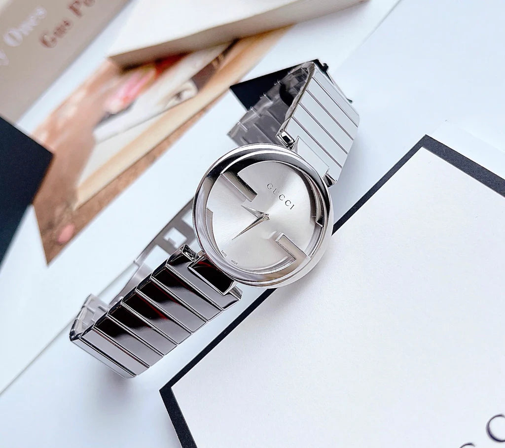 Gucci Women’s Swiss Made Quartz Silver Stainless Steel Silver Dial 37mm Watch YA133308