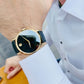 Movado Men’s Swiss Made Quartz Golden Black Leather Strap Blue Dial 40mm Watch 0607314