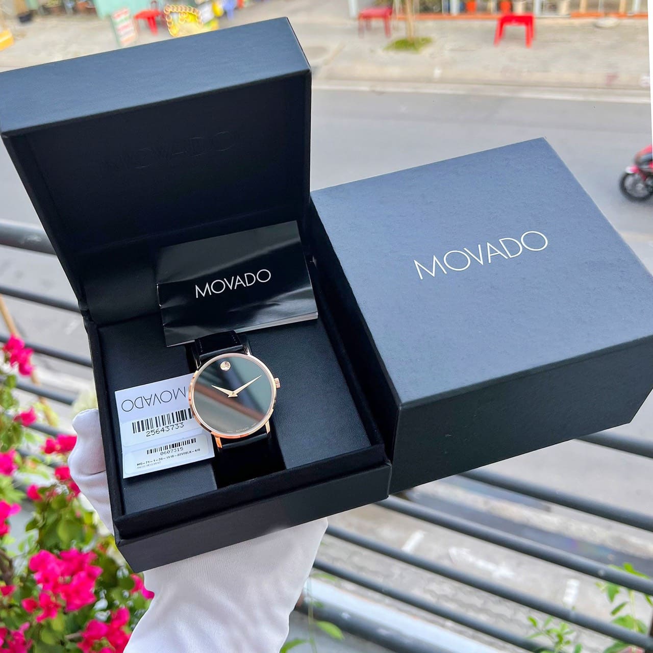Movado Men’s Swiss Made Quartz Rose Gold Black Leather Strap Black Dial 40mm Watch 0607315