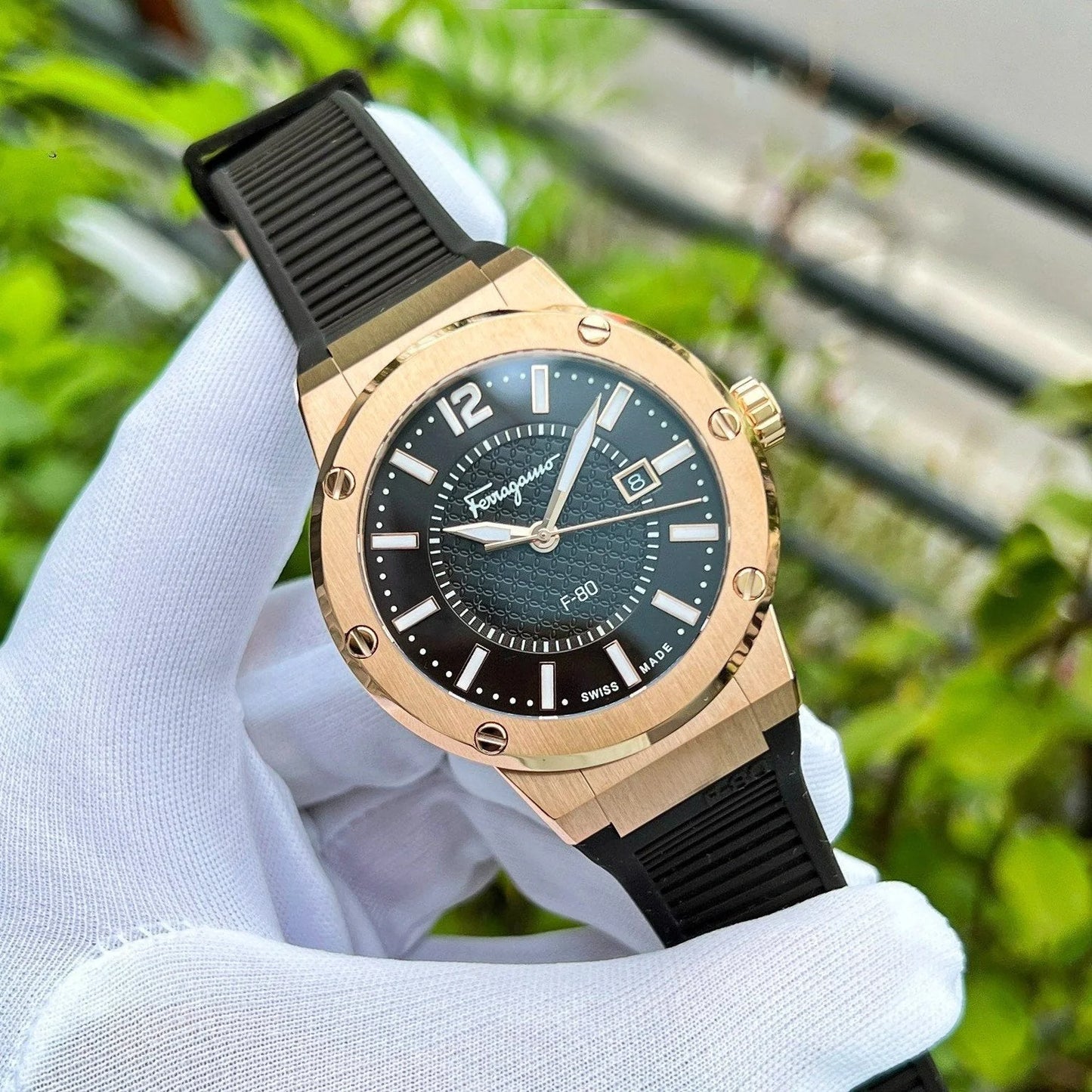 Ferragamo Men’s Swiss Made Quartz Grey Silicone Strap Grey Dial 44mm Watch SFHY01621