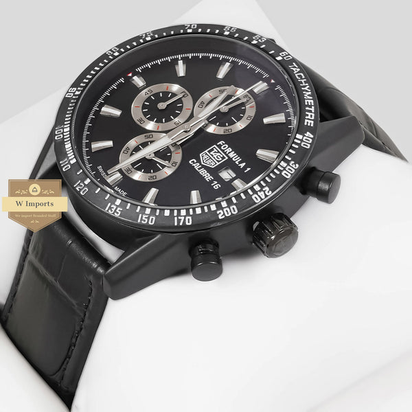 LATEST COLLECTION CHRONOGRAPH ALL BLACK WITH DIAL AND LEATHER STRAP