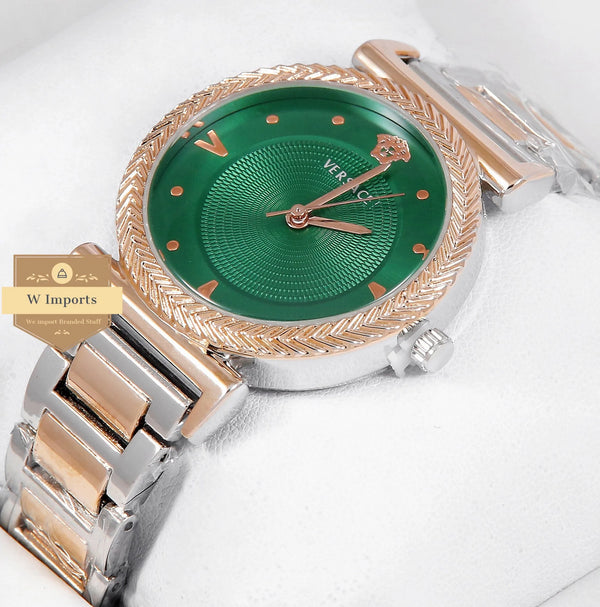 Latest Collection Two Tone Rose Gold With Green Dial Ladies Watch