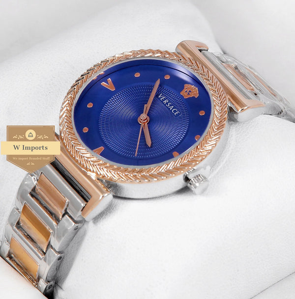 Latest Collection Two Tone Rose Gold With Blue Dial Ladies Watch