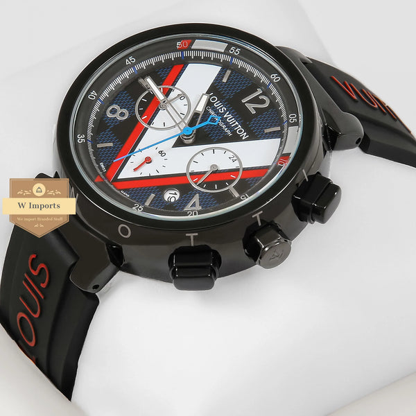 OOS Latest Collection All Black with Rubber Strap And Blue Dial Chronograph Watch