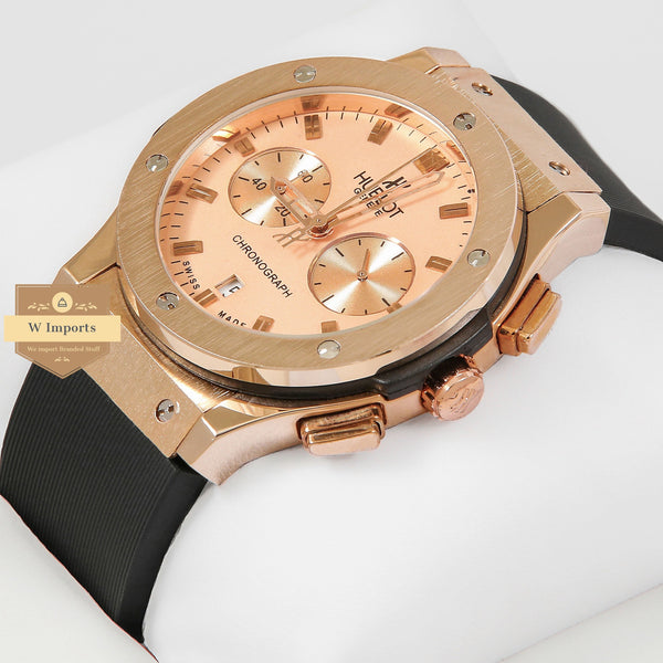 Latest Collection Chronograph Rose Gold Case & Dial With Black Rubber Strap