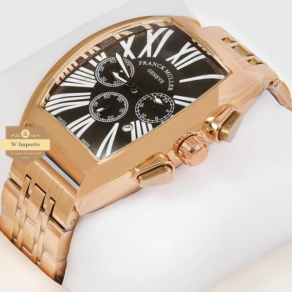 Latest Collection Chronograph Geneve Rose Gold With Black Dial Chain Watch