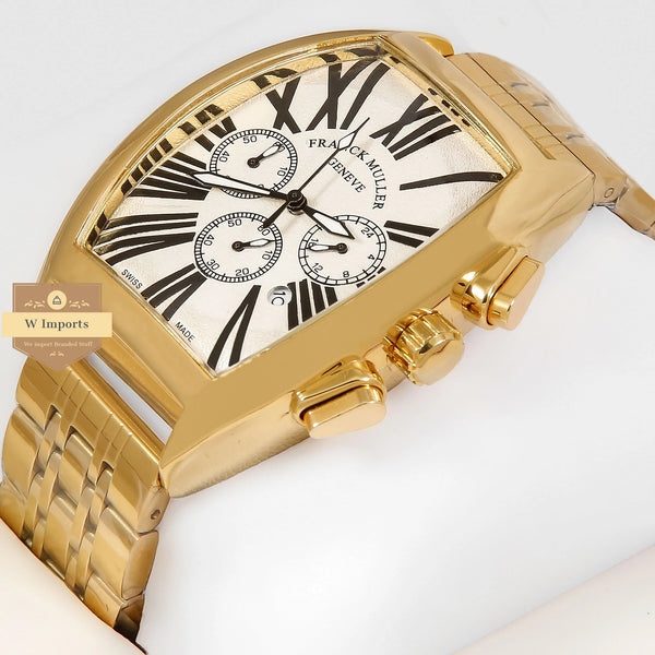 Latest Collection Chronograph Geneve Yellow Gold With White Dial Chain Watch