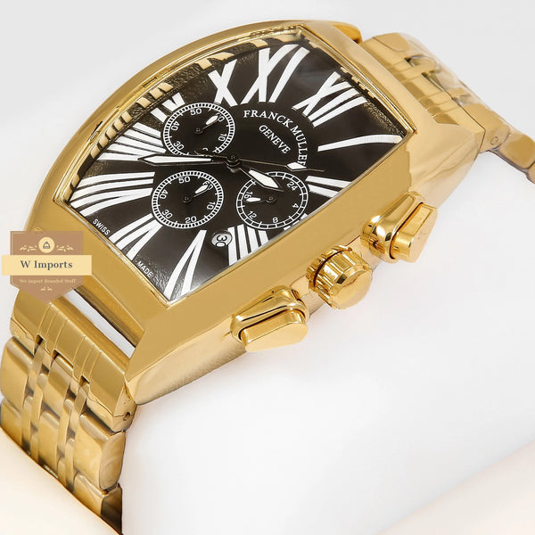 Latest Collection Chronograph Geneve Yellow Gold With Black Dial Chain Watch