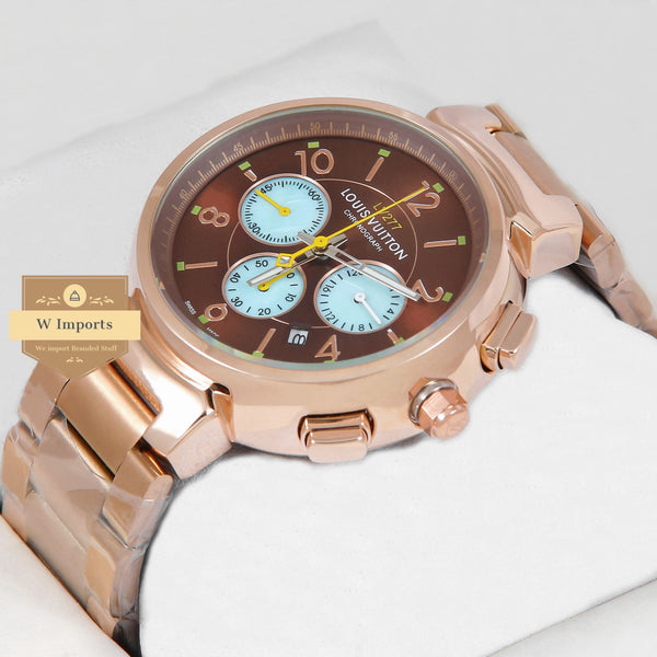 oos Latest Collection Chronograph Rose Gold With Chocolate Brown Dial