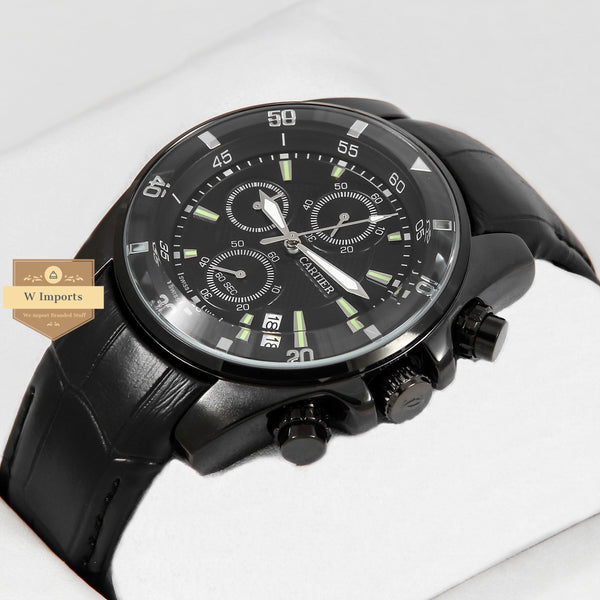 Latest Collection Chronograph All Black With Leather Strap