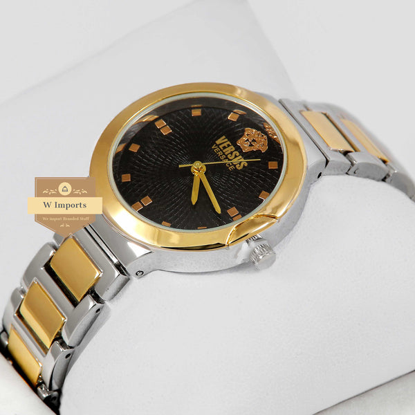 Latest Collection Two Tone Yellow Gold With Black Dial Ladies Watch