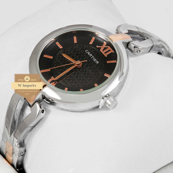 Latest Collection Two Tone Rose Gold With Black Dial Ladies Watch