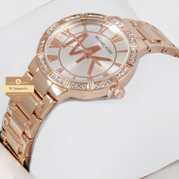Latest Collection Rose Gold With Silver Dial & Stone Bezel Ladies Watch