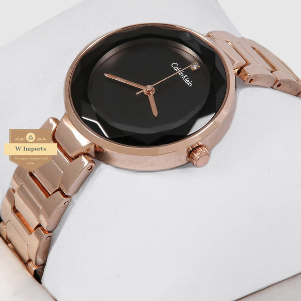 OOS Latest Collection Rose Gold With Black Dial Ladies Watch