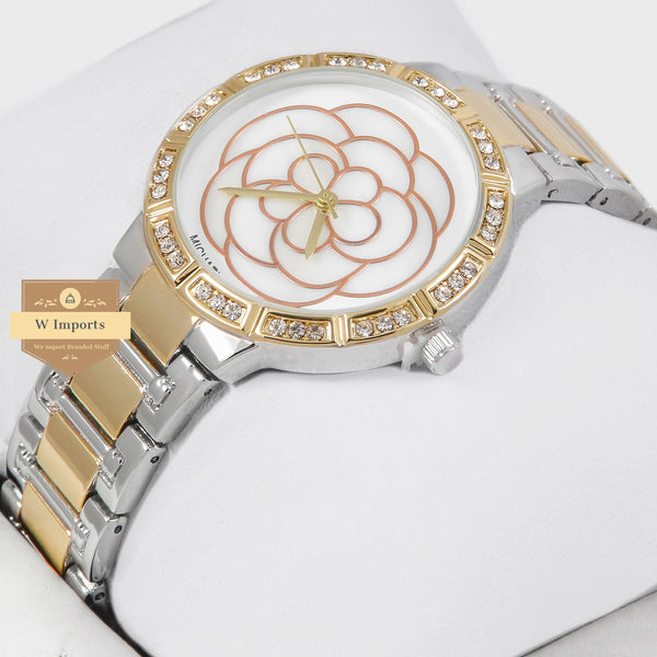 Latest Collection Two Tone Yellow Gold & Silver With White Dial Stone Bezel Ladies Watch