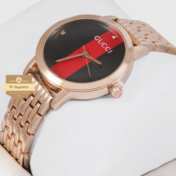 Latest Collection Rose Gold With Black & Red Dial Ladies Watch