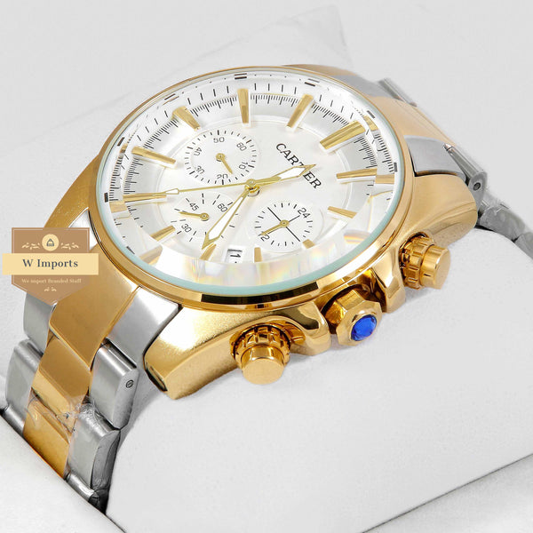 OOS Latest Collection Two Tone Yellow Gold With White Dial Chronograph Watch