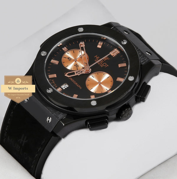 Latest Collection Chronograph All Black With Rose Gold Index & Black Velvet Strap