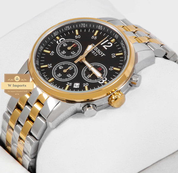 OOS Latest Collection Chronograph Two Tone Yellow Gold With Black Dial