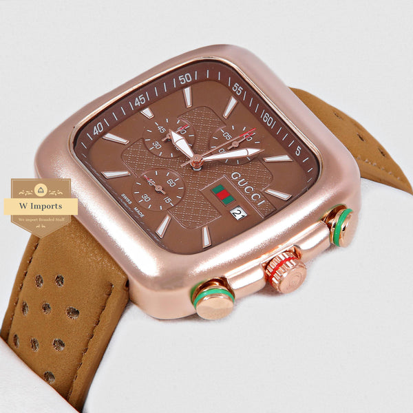LATEST COLLECTION CHRONOGRAPH ROSE GOLD CASE WITH BROWN DIAL & LEATHER STRAP