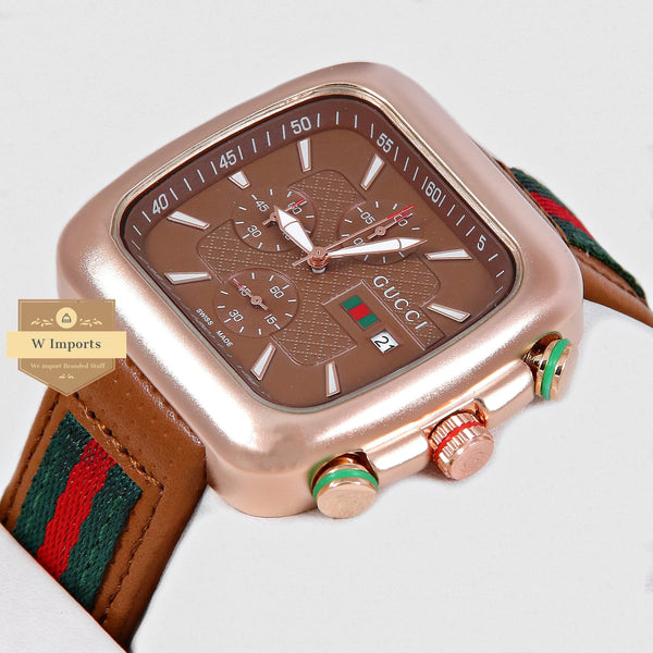 Latest Collection Chronograph Rose Gold Case With Brown Dial & Strap Watch