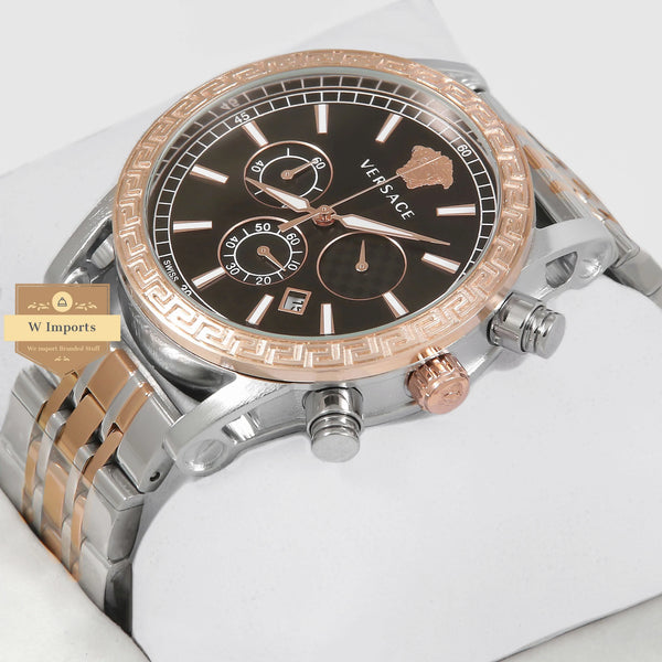 Latest Collection Chronograph Two Tone Rose Gold With black Dial