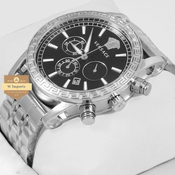 Latest Collection Chronograph Silver With Black Dial Chain Watch
