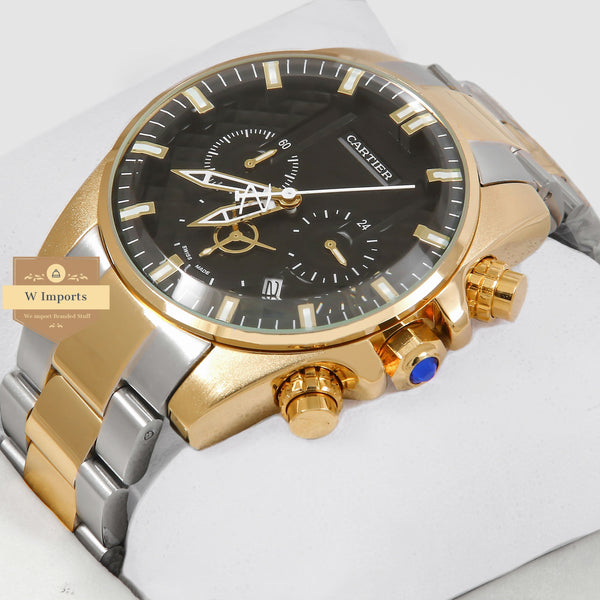 OOS Latest Collection Chronograph Two Tone Yellow Gold With Black Dial