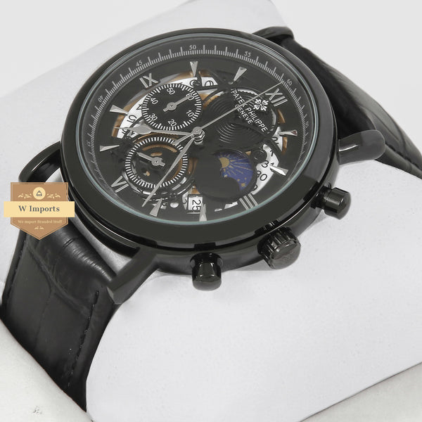 Latest Collection Chronograph Skeleton Dial All Black With Rubber Strap