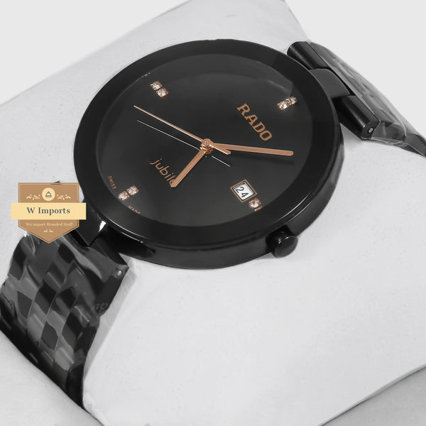 oos Latest Collection All Black Stainless Steel With Rose Gold Stone Figure