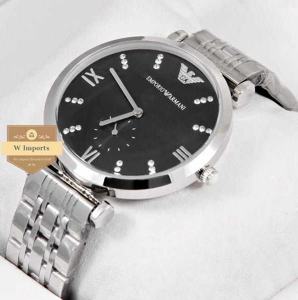 OOS Latest Collection DOWN SECOND STONE & ROMAN NUMERAL SILVER WITH BLACK DIAL