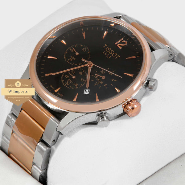 Latest Collection Chronograph Two Tone Rose Gold With Black Dial