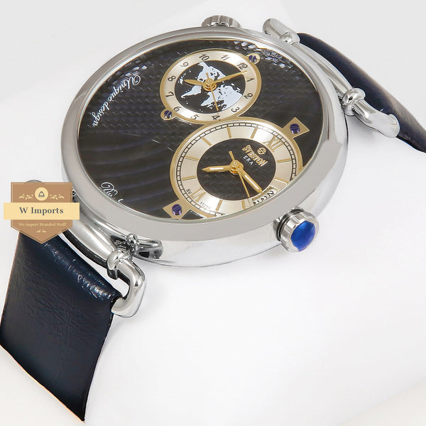 Latest Collection Silver Case With Black Dial & Blue Leather Strap
