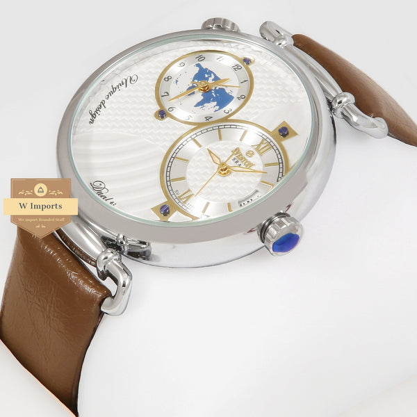 OOS Latest Collection Silver Case With White Dial & Brown Leather Strap