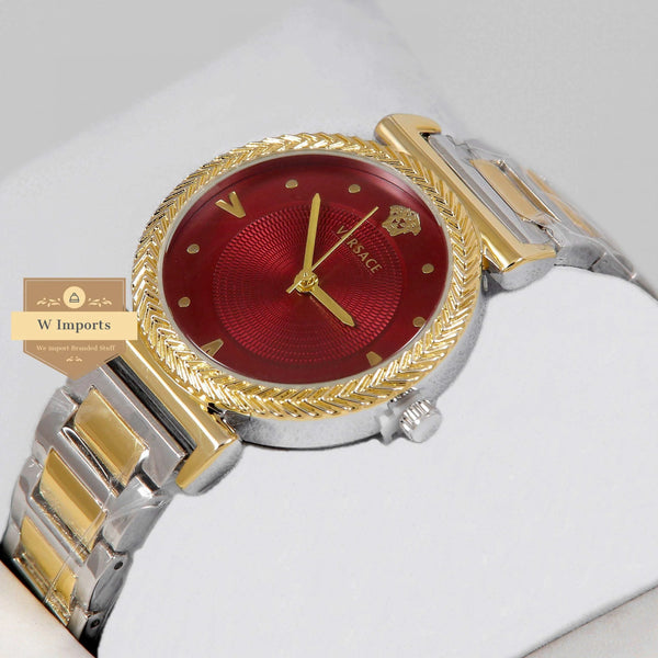 Latest Collection Yellow Gold Two Tone With Red Dial Ladies Watch