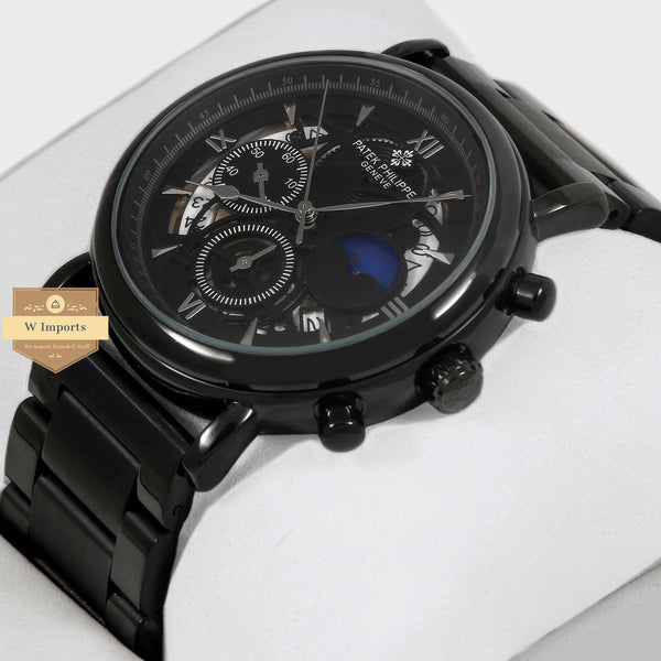 OOS Latest Collection Skeleton Chronograph All Black Stainless Steel