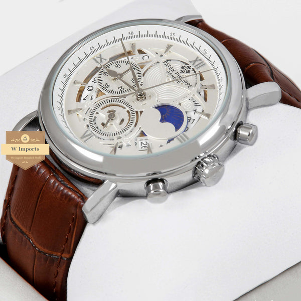 oosLatest Collection Chronograph Silver Case With White Dial & Brown Leather Strap