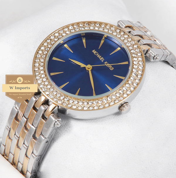 Latest Collection Two Tone Yellow Gold With Blue Dial & Stone Bezel Ladies Watch