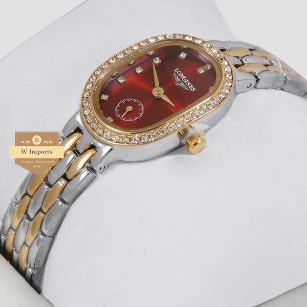 Latest Collection Downsecond Two Tone Yellow Gold With Red Dial Ladies Watch