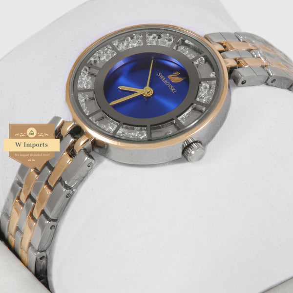 Latest Collection Two Tone Yellow Gold & Silver Stone Bezel With Blue Dial Ladies Watch