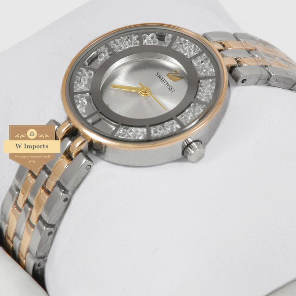 Latest Collection Two Tone Yellow Gold & Silver Stone Bezel With Grey Dial Ladies Watch