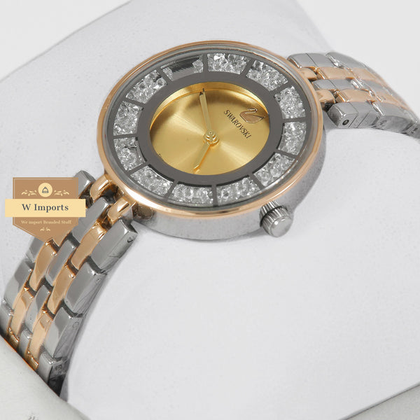 Latest Collection Two Tone Yellow Gold & Silver Stone Bezel With Yellow Dial Ladies Watch